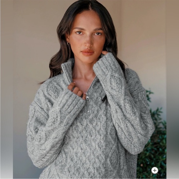 Jenni Kayne Sweaters - Jenni Kayne Cable Half Zip Sweater Knit Merino Wool Ribbed Heather Grey S EUC